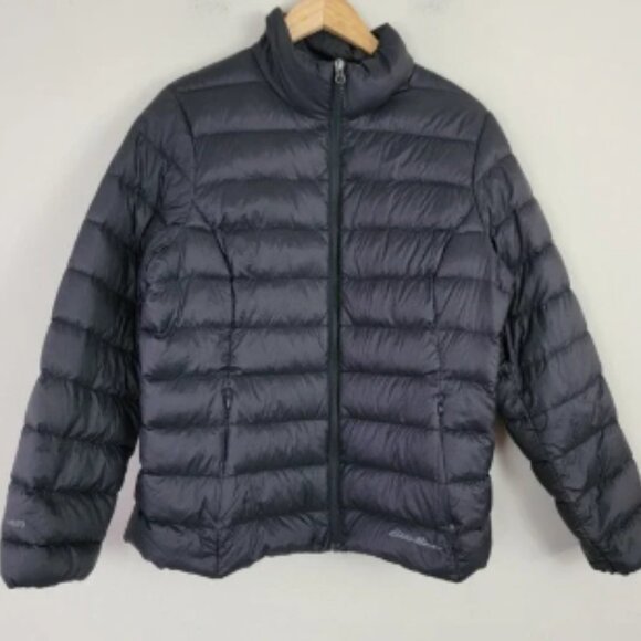 Eddie Bauer Jacket‎ Womens L EB650 Down Puffer Outdoors Black Packable READ! - Picture 1 of 6